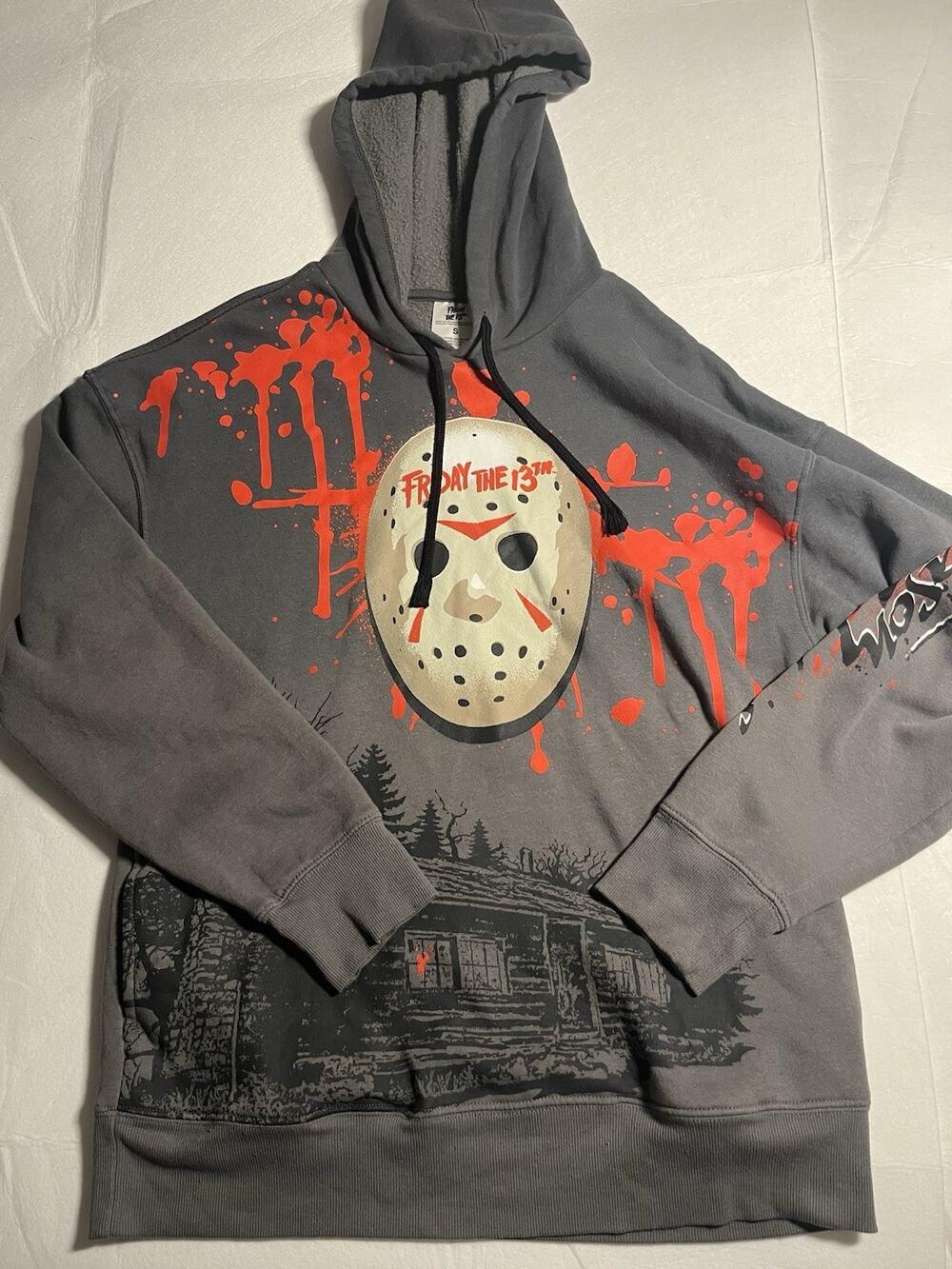 Friday the 13th Jason Voorhees Hoodie Men’s Small Gray Horror Graphic Pullover